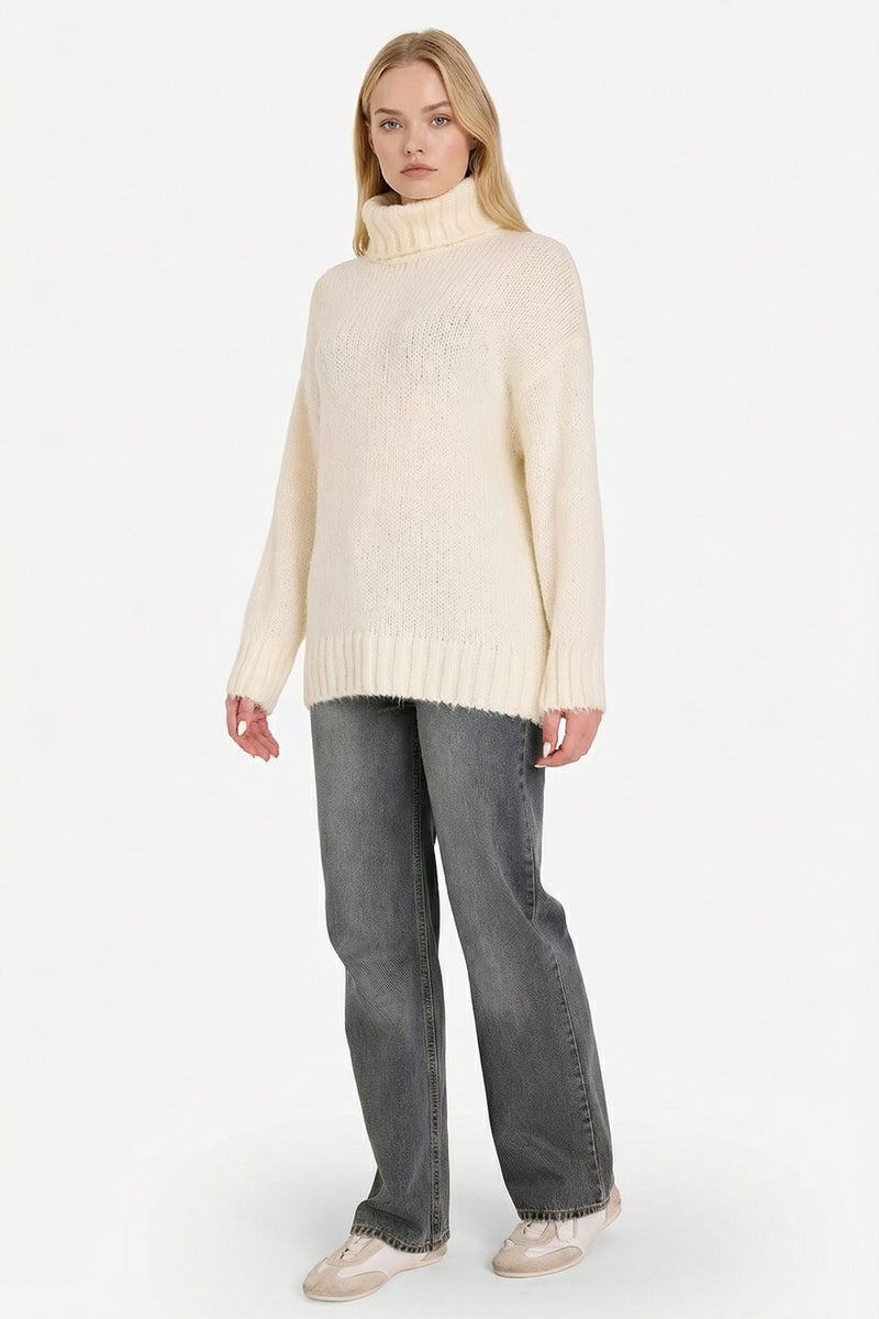 DeFacto Beige Woman Oversize Fit Turtleneck Pullover Casual - Image 2